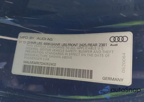 2013 Audi A5 2.0T Premium from USA, damaged, VIN WAUVFAFR7DA052402